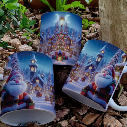 Christmas Mug Sublimation Design Bundle | Santa Cozy Fireplace Wrap PNG | Festive Coffee Cup Transfer