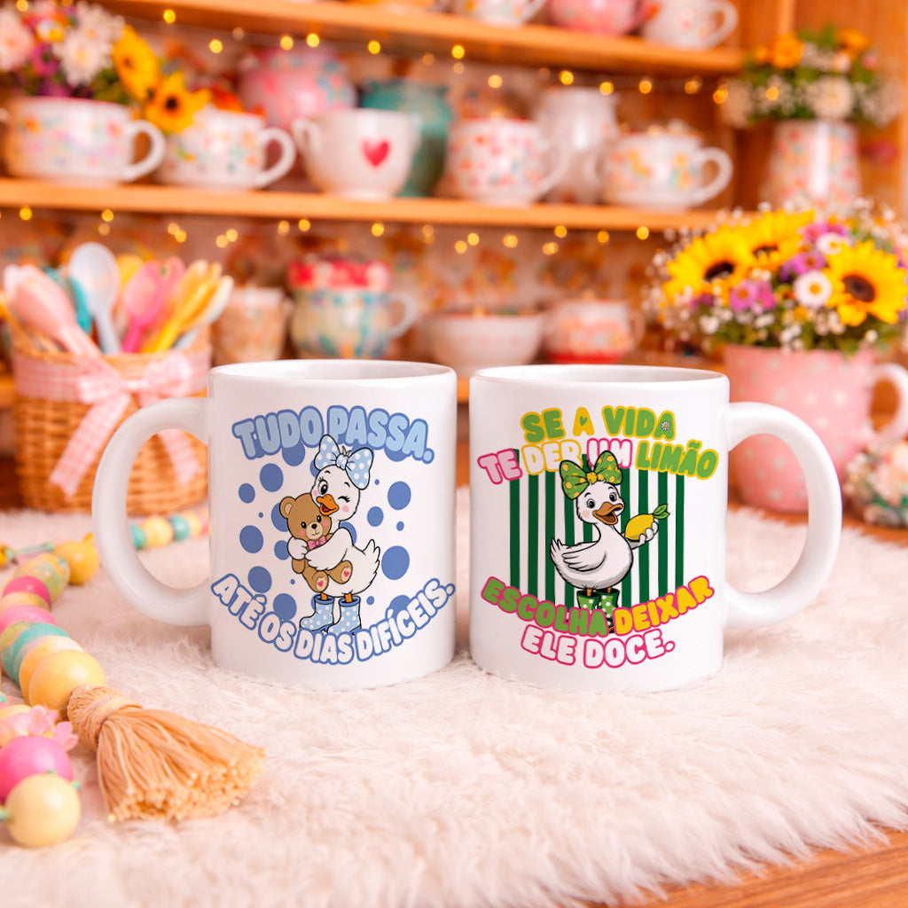 Cute Motivational Duck Mug Sublimation PNG Bundle | Inspirational Portuguese Quotes Coffee Cup Wrap