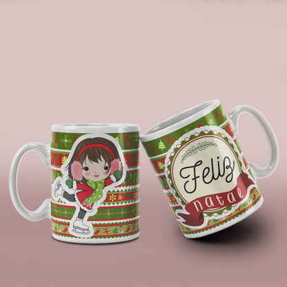 Cute Christmas Girl Mug Sublimation Wrap PNG Bundle | Christmas Knit Pattern Mug Template