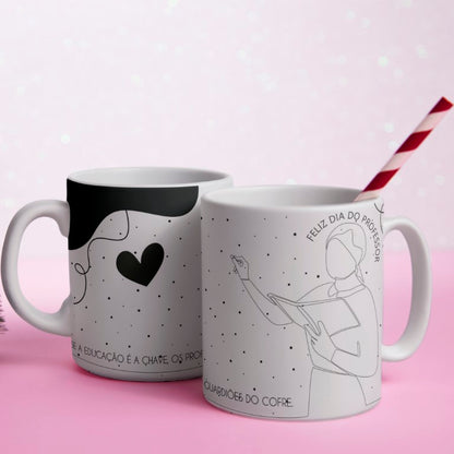 Portuguese Teacher Mug Sublimation Designs PNG | Black and White Line Art Professora Mug Wrap