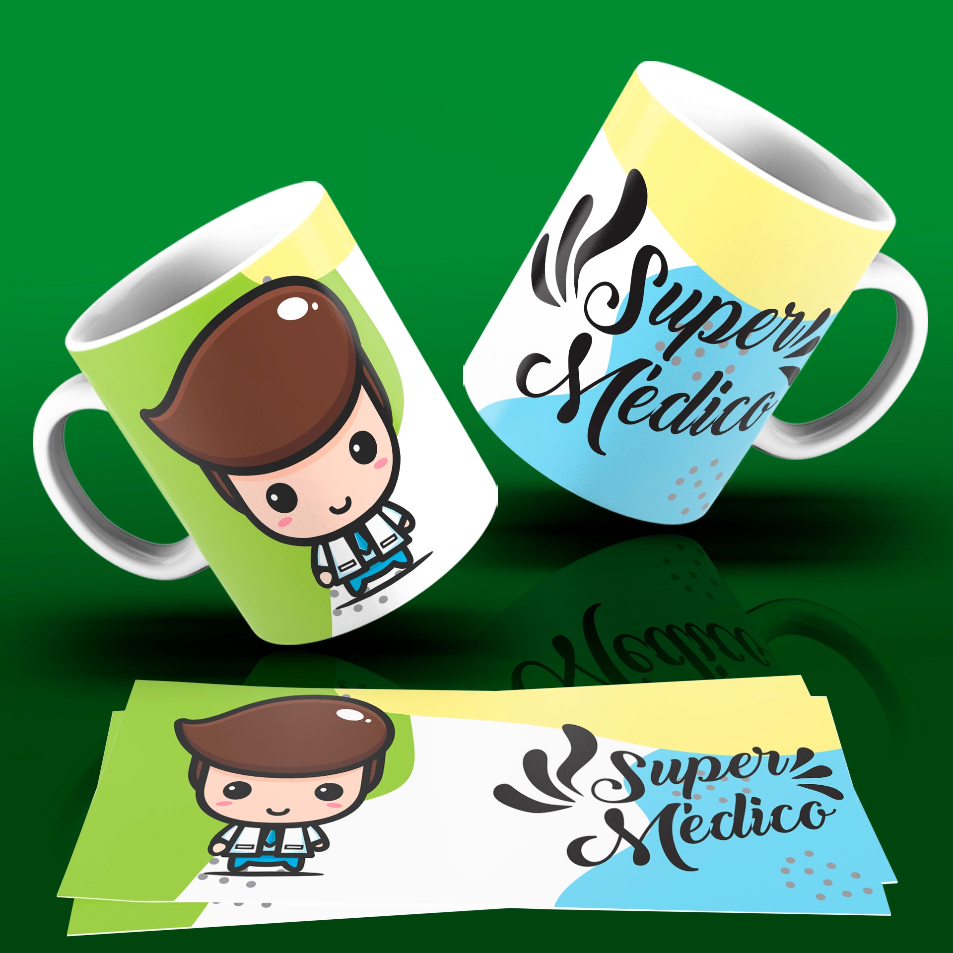 Cute Super Professions Mug Sublimation PNG Bundle | Chibi Superhero Career Coffee Cup Wrap
