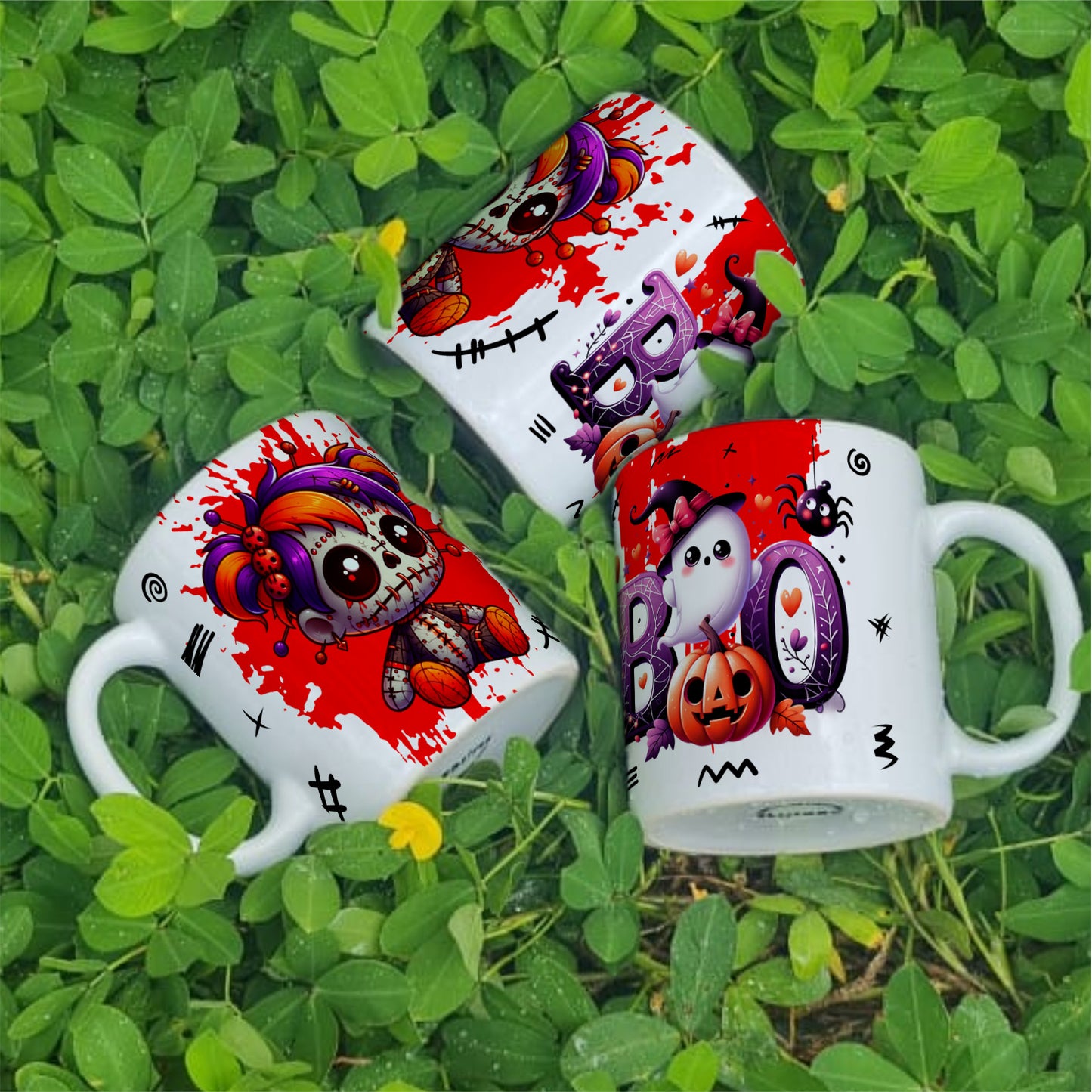 Cute Voodoo Doll Mug Sublimation PNG Bundle | Halloween Creepy Doll Mug Wrap 11oz 15oz Template