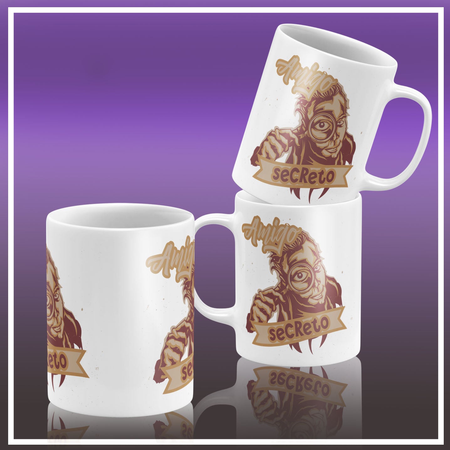 Secret Santa Portuguese Mug Sublimation PNG Bundle | Cute Amigo Secreto Coffee Cup Design Template