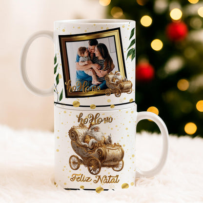 Custom Christmas Photo Mug Sublimation PNG Bundle | Elegant Gold Xmas Picture Frame Mug Wrap