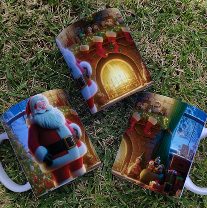 Christmas Mug Sublimation Design Bundle | Santa Cozy Fireplace Wrap PNG | Festive Coffee Cup Transfer