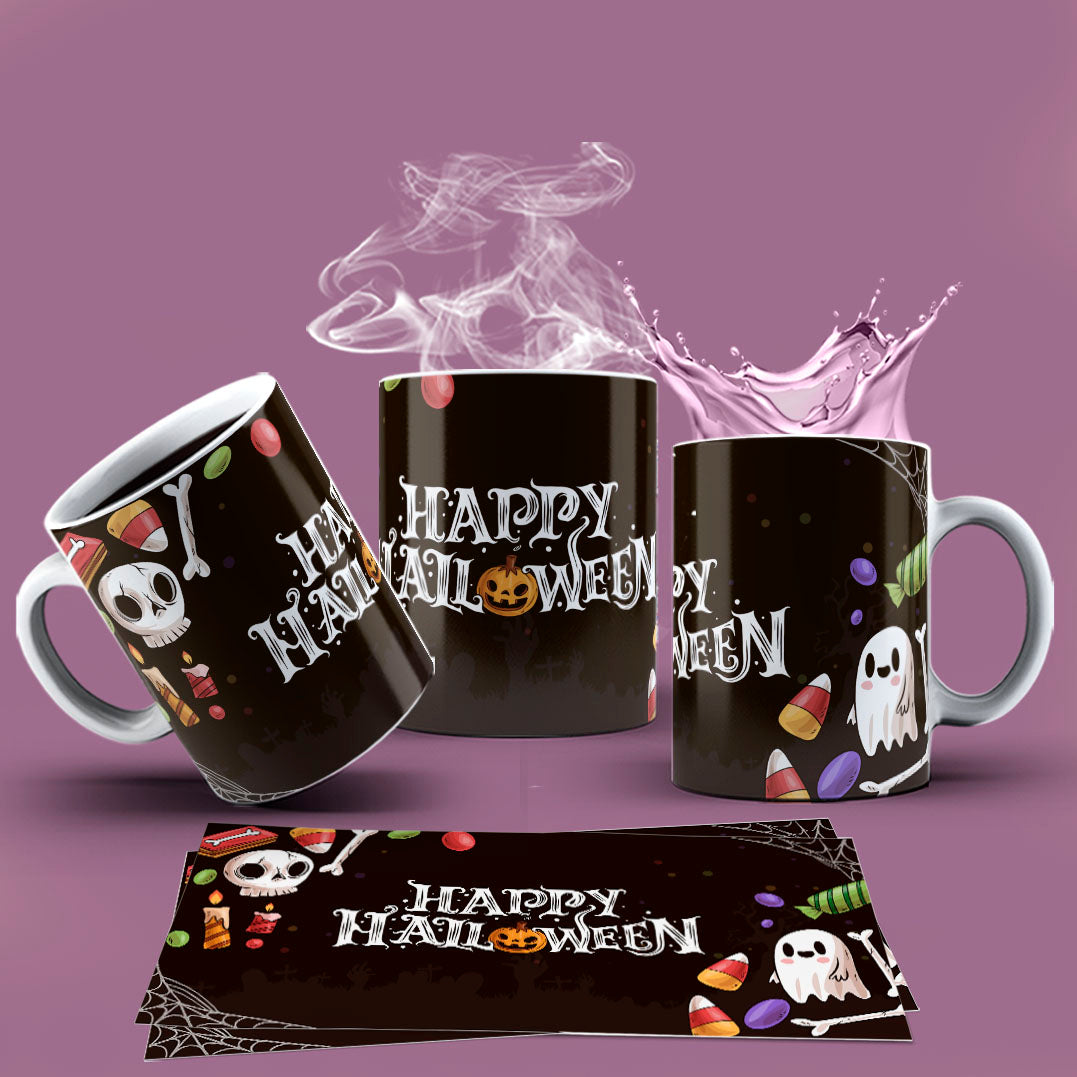 Cute Halloween Mug Sublimation PNG Bundle | Spooky Ghost & Witch Mug Wrap 11oz 15oz Template