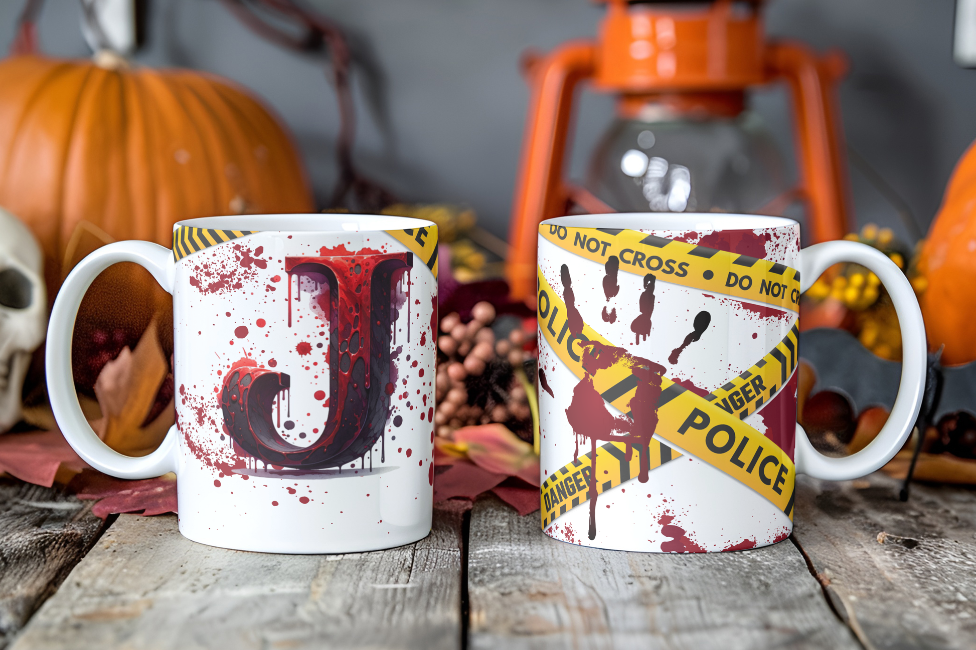 Bloody Alphabet Mug Wrap PNG Bundle | Halloween Crime Scene Monogram Mug Sublimation Designs A-Z