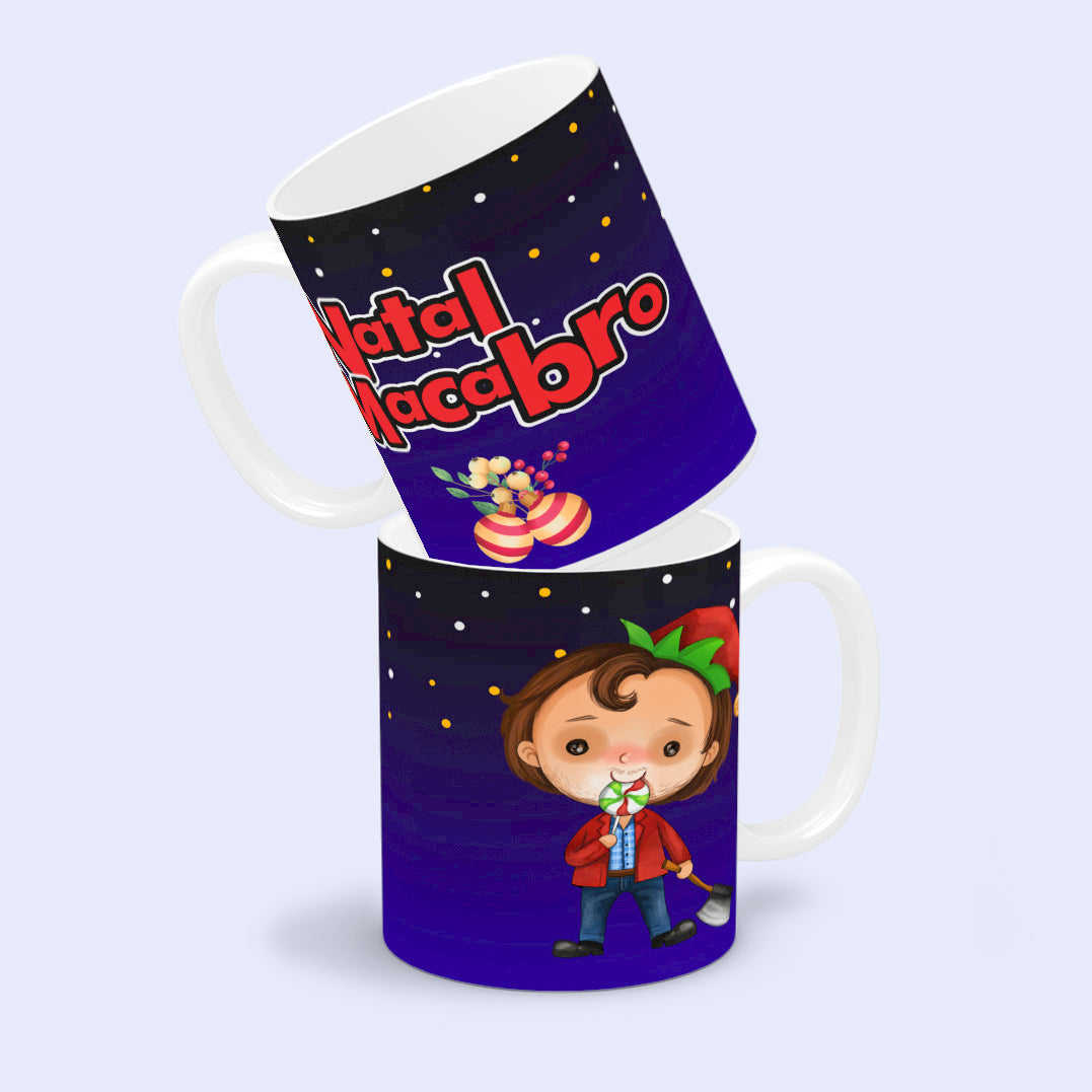 Cute Horror Christmas Mug Sublimation PNG Bundle | Chibi Horror Villains Natal Macabro Coffee Cup Design