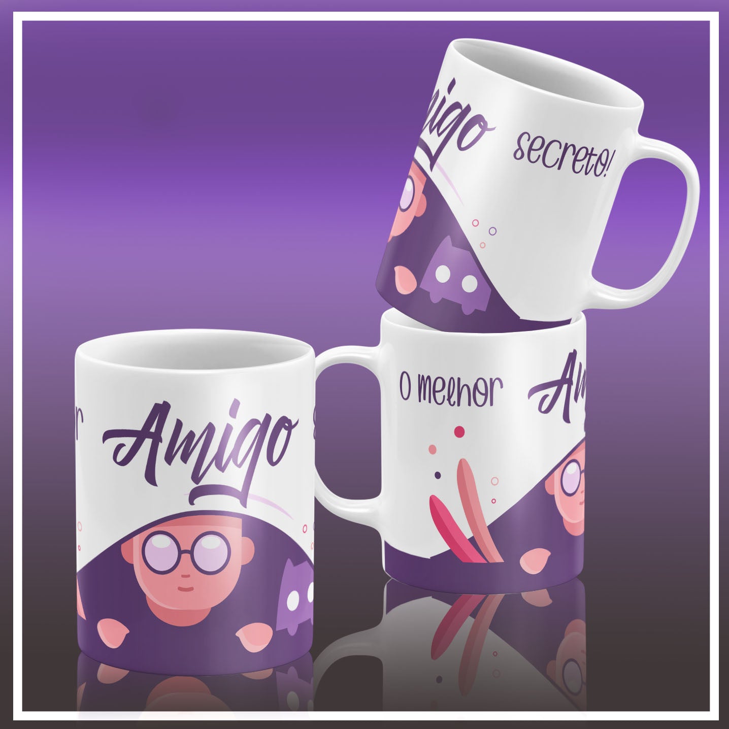 Secret Santa Portuguese Mug Sublimation PNG Bundle | Cute Amigo Secreto Coffee Cup Design Template
