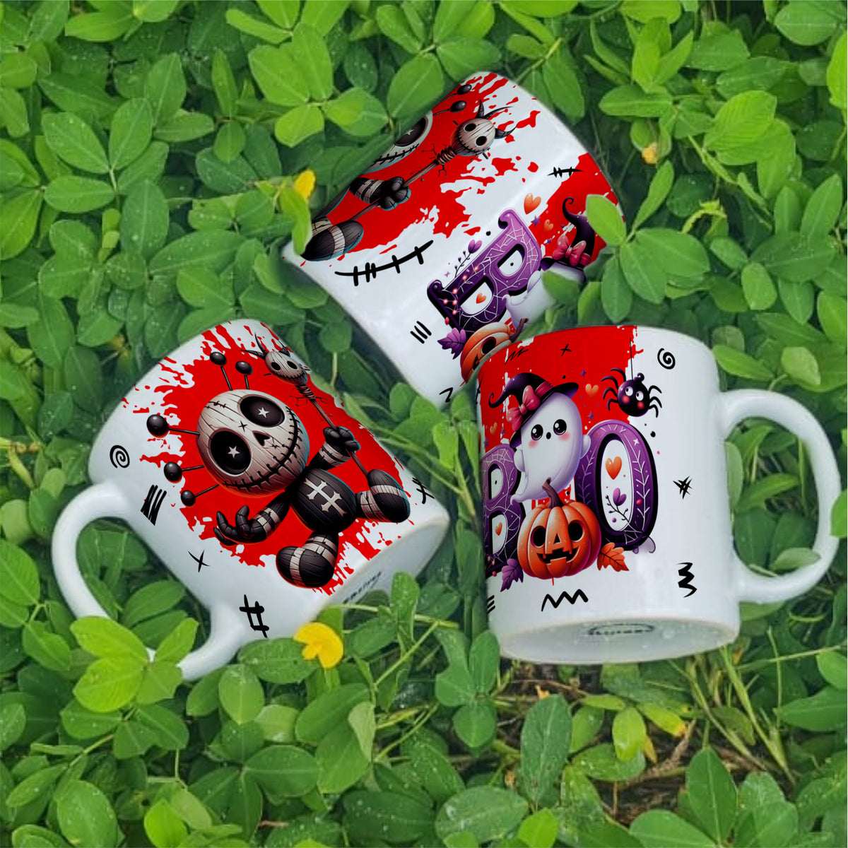 Cute Voodoo Doll Mug Sublimation PNG Bundle | Halloween Creepy Doll Mug Wrap 11oz 15oz Template