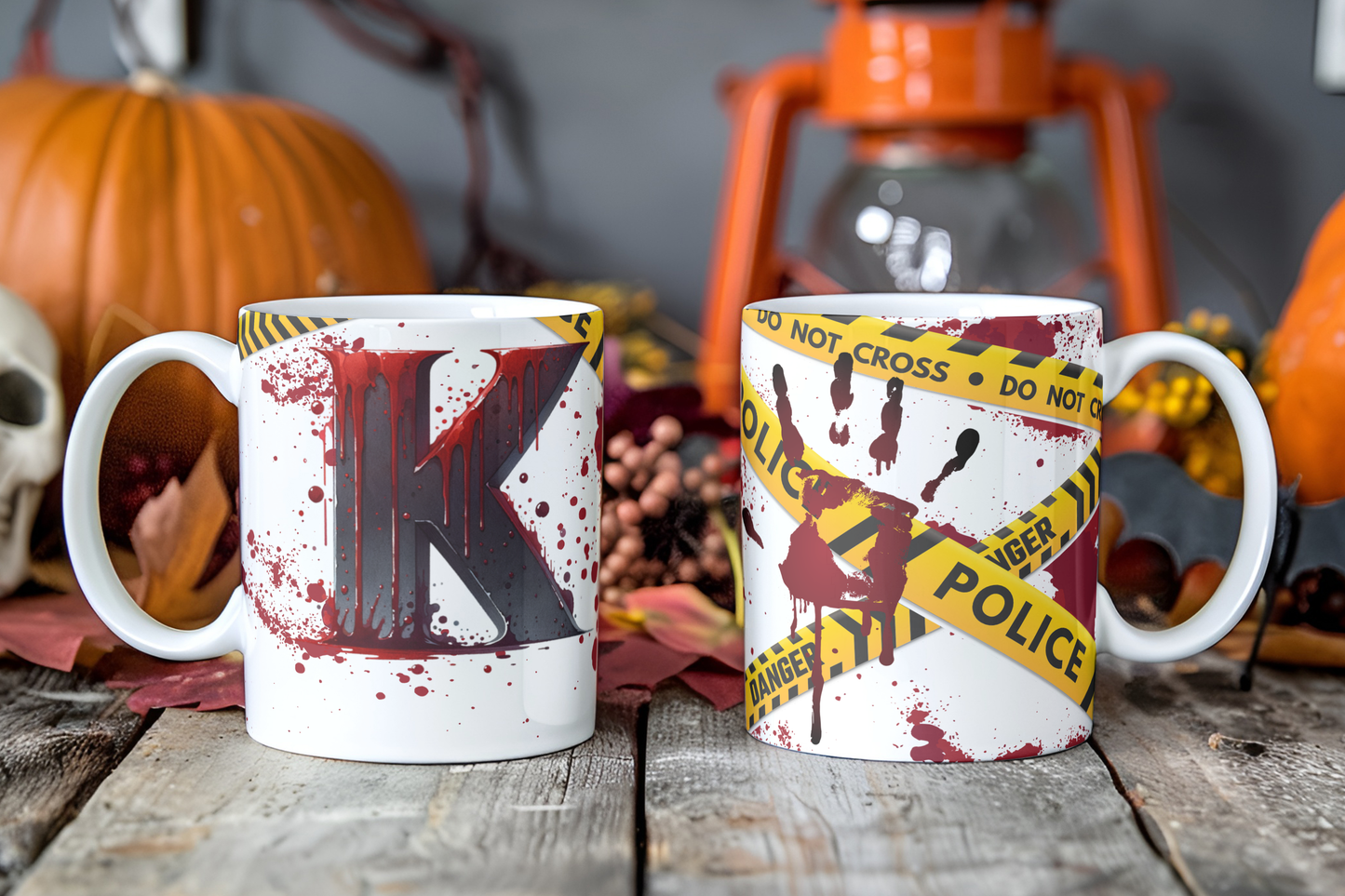 Bloody Alphabet Mug Wrap PNG Bundle | Halloween Crime Scene Monogram Mug Sublimation Designs A-Z