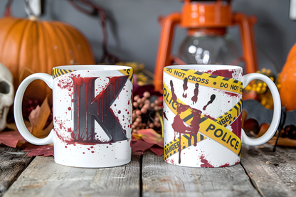 Bloody Alphabet Mug Wrap PNG Bundle | Halloween Crime Scene Monogram Mug Sublimation Designs A-Z