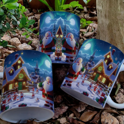 Christmas Mug Sublimation Design Bundle | Santa Cozy Fireplace Wrap PNG | Festive Coffee Cup Transfer