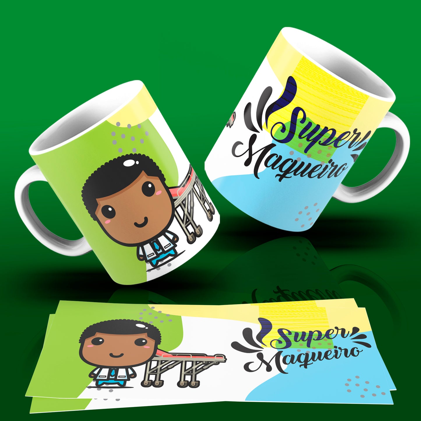 Cute Super Professions Mug Sublimation PNG Bundle | Chibi Superhero Career Coffee Cup Wrap