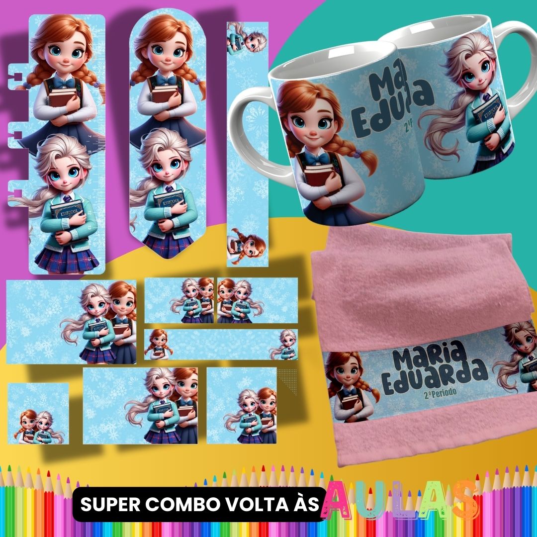 Back to School Sublimation Bundle PNG | Cute Princess School Set PNG | Mug Wrap, Hand Towel Template, Ruler, Bookmark, Pencil Wrap | School Labels PNG