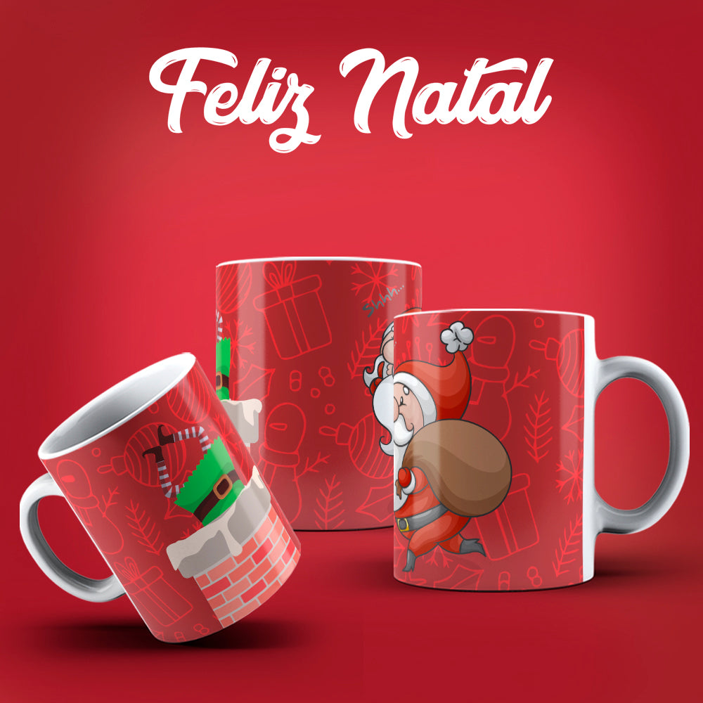 Cute Christmas Mug Sublimation PNG Bundle | Festive Santa Cats Reindeer Elves Coffee Cup Wrap PNG