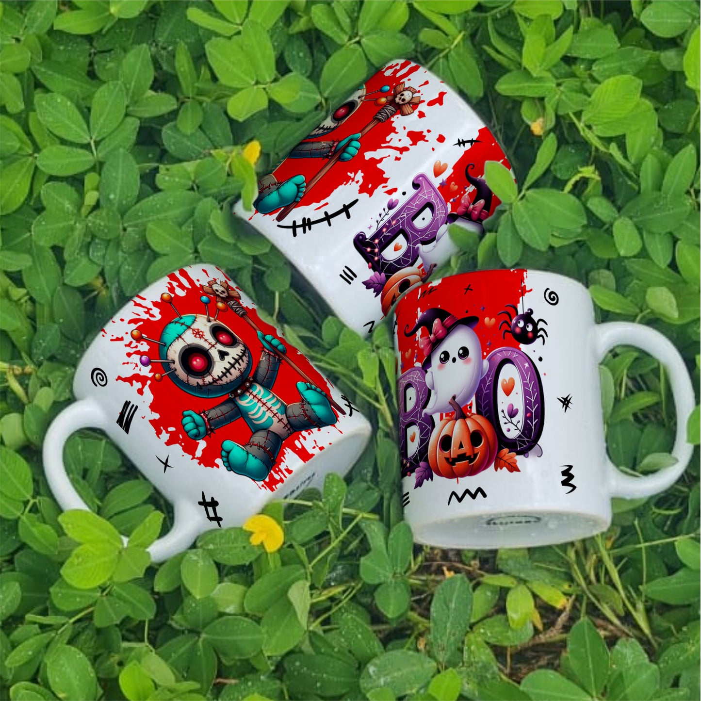 Cute Voodoo Doll Mug Sublimation PNG Bundle | Halloween Creepy Doll Mug Wrap 11oz 15oz Template