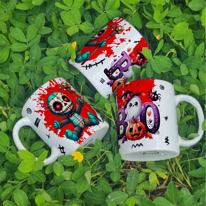 Cute Voodoo Doll Mug Sublimation PNG Bundle | Halloween Creepy Doll Mug Wrap 11oz 15oz Template