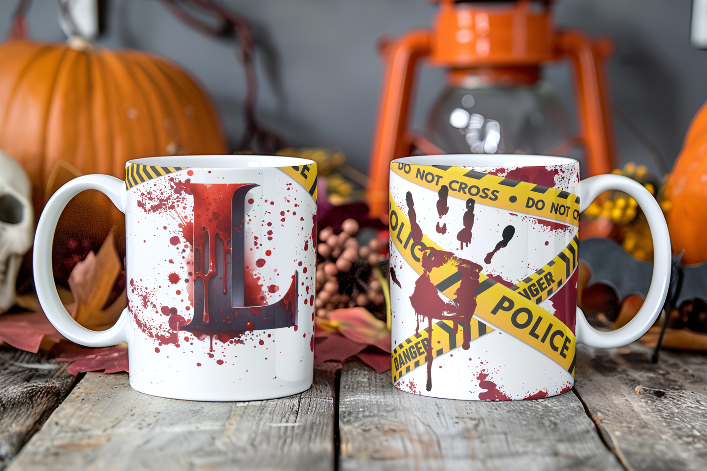 Bloody Alphabet Mug Wrap PNG Bundle | Halloween Crime Scene Monogram Mug Sublimation Designs A-Z
