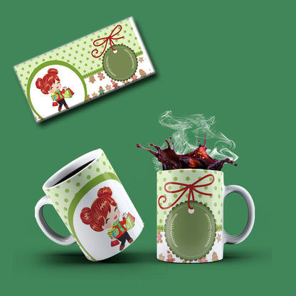 Cute Christmas Anime Girl Mug Sublimation PNG Bundle | Whimsical Holiday Polka Dot Mug Wrap Template