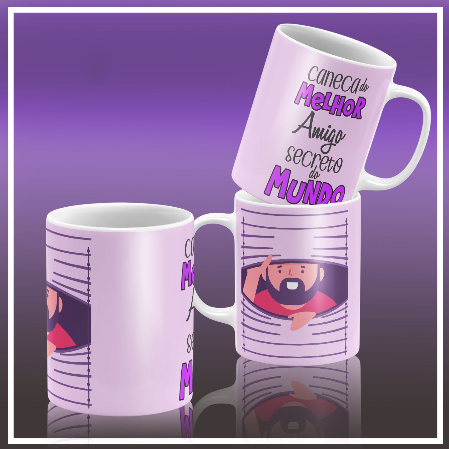 Secret Santa Portuguese Mug Sublimation PNG Bundle | Cute Amigo Secreto Coffee Cup Design Template