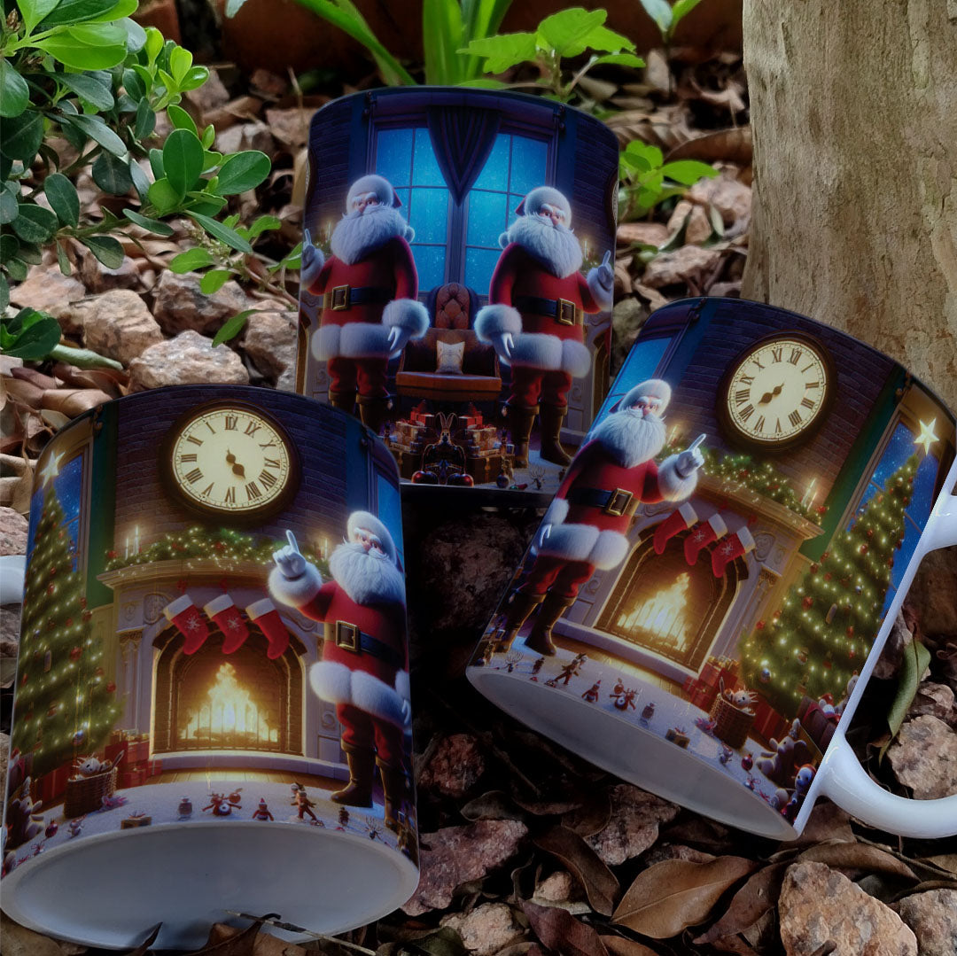 Christmas Mug Sublimation Design Bundle | Santa Cozy Fireplace Wrap PNG | Festive Coffee Cup Transfer