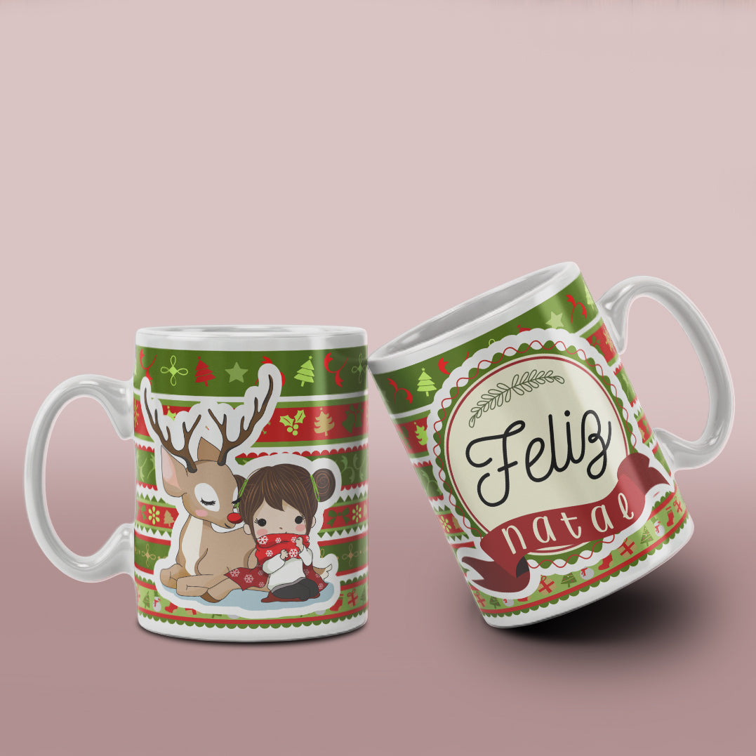 Cute Christmas Girl Mug Sublimation Wrap PNG Bundle | Christmas Knit Pattern Mug Template