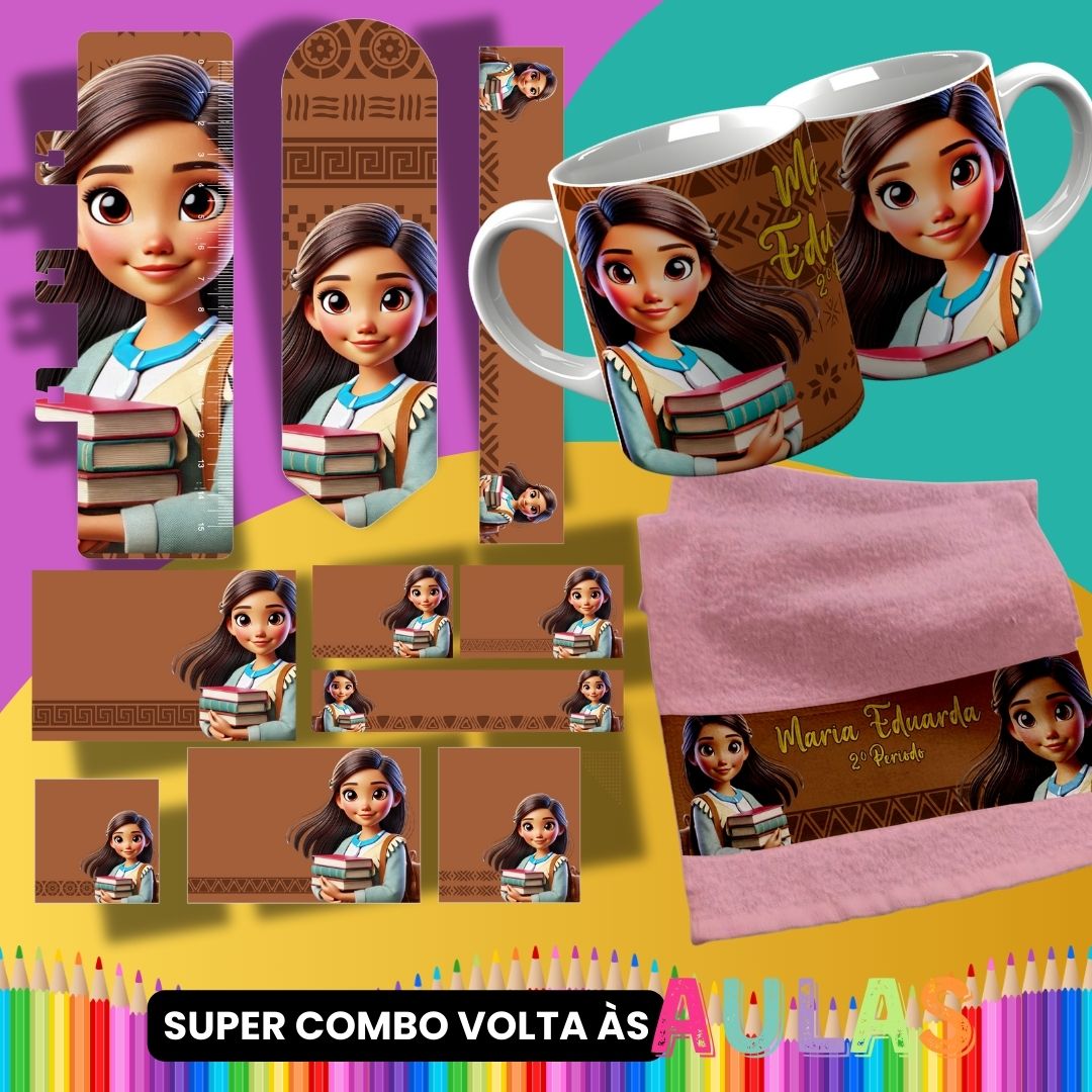 Back to School Sublimation Bundle PNG | Cute Princess School Set PNG | Mug Wrap, Hand Towel Template, Ruler, Bookmark, Pencil Wrap | School Labels PNG