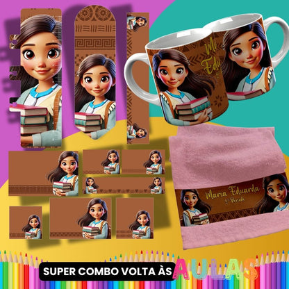 Back to School Sublimation Bundle PNG | Cute Princess School Set PNG | Mug Wrap, Hand Towel Template, Ruler, Bookmark, Pencil Wrap | School Labels PNG