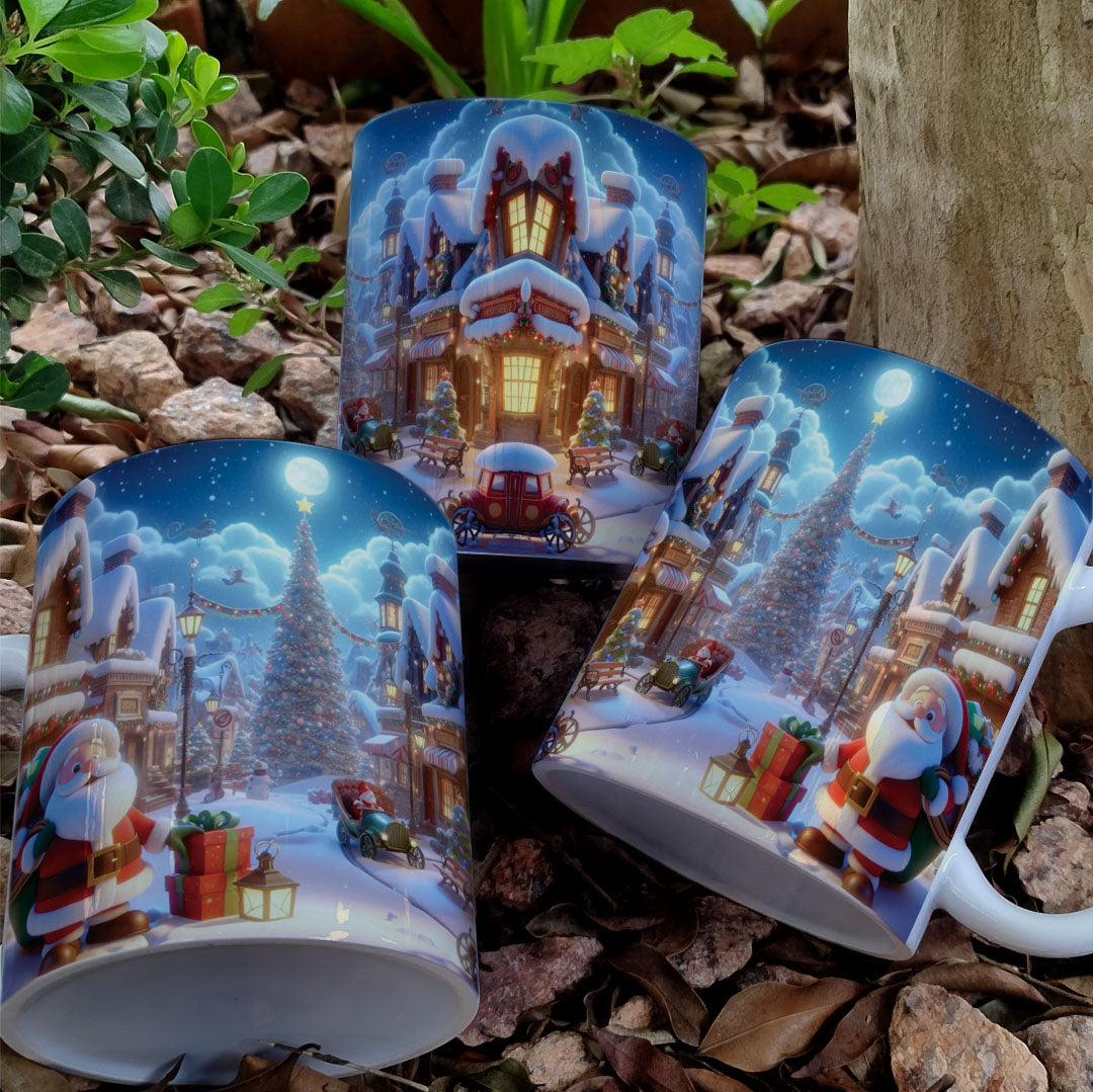Christmas Mug Sublimation Design Bundle | Santa Cozy Fireplace Wrap PNG | Festive Coffee Cup Transfer
