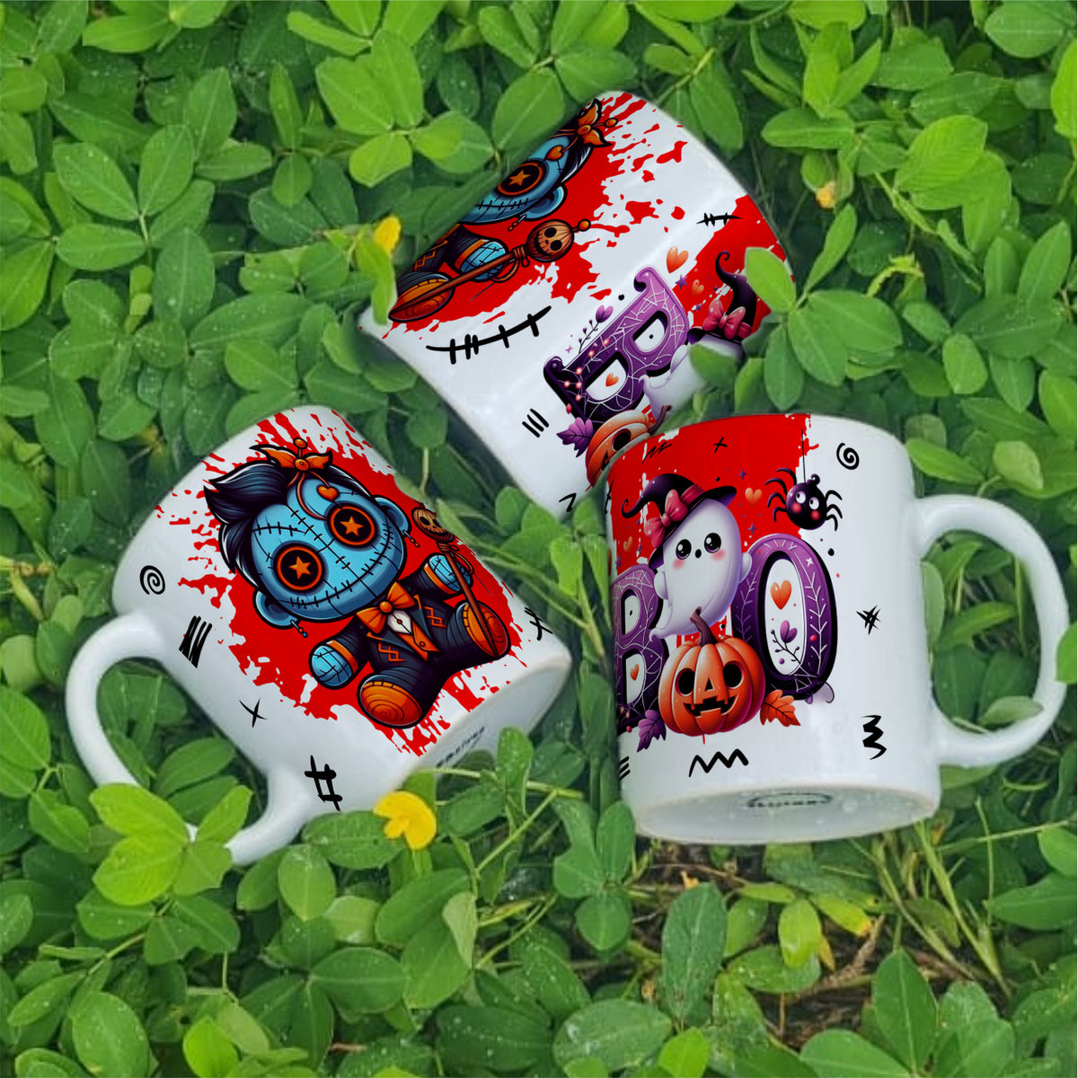 Cute Voodoo Doll Mug Sublimation PNG Bundle | Halloween Creepy Doll Mug Wrap 11oz 15oz Template
