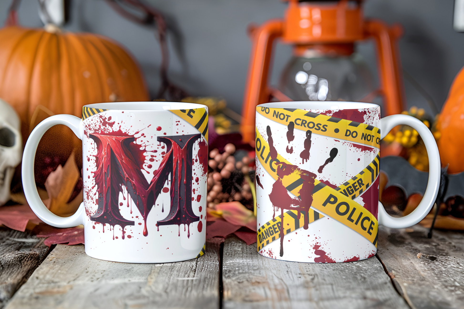 Bloody Alphabet Mug Wrap PNG Bundle | Halloween Crime Scene Monogram Mug Sublimation Designs A-Z