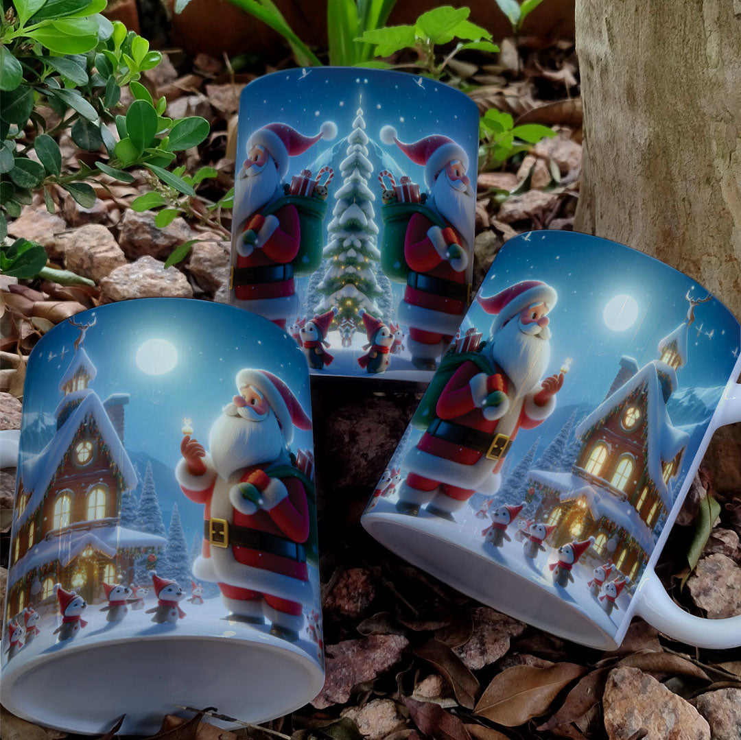 Christmas Mug Sublimation Design Bundle | Santa Cozy Fireplace Wrap PNG | Festive Coffee Cup Transfer
