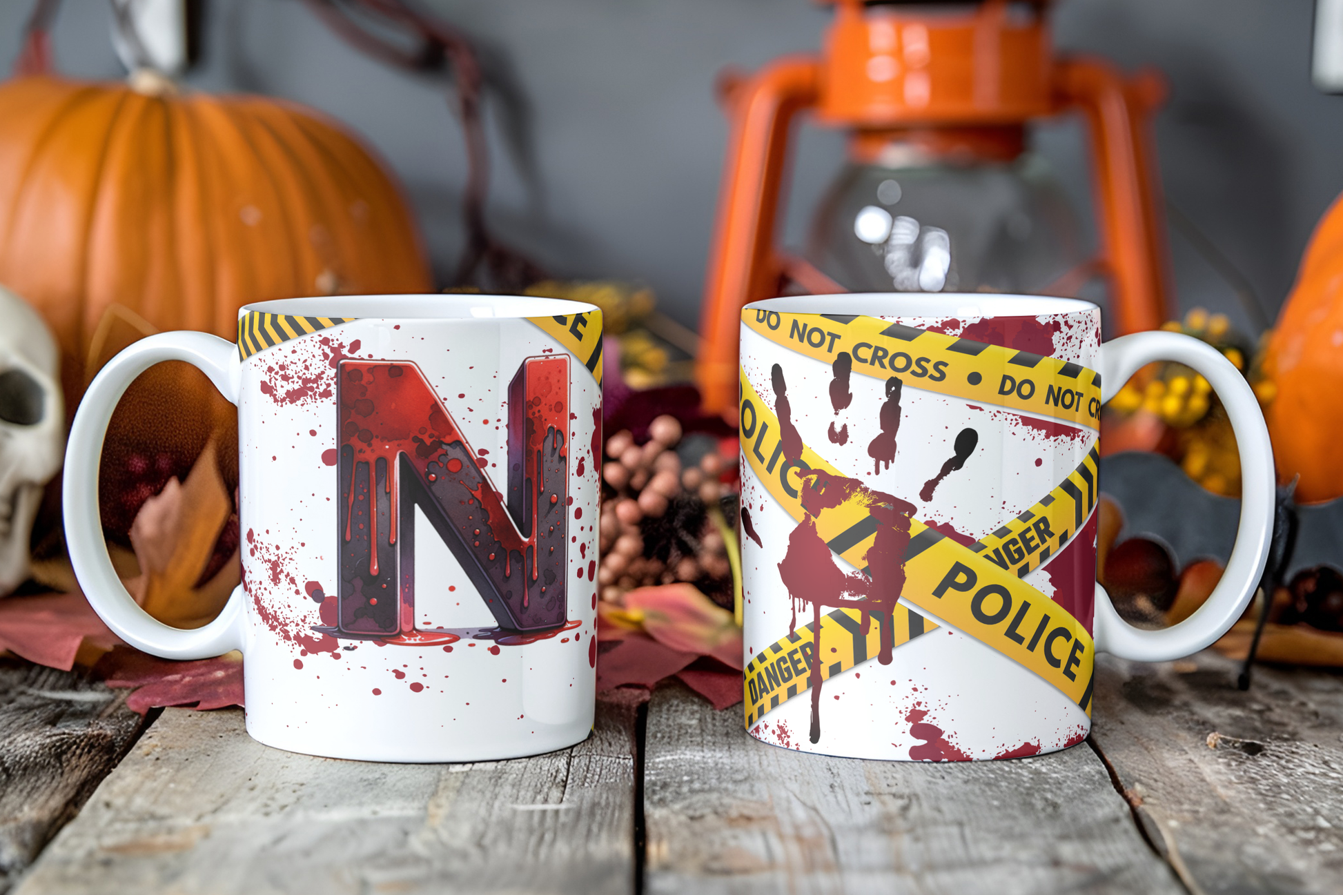 Bloody Alphabet Mug Wrap PNG Bundle | Halloween Crime Scene Monogram Mug Sublimation Designs A-Z