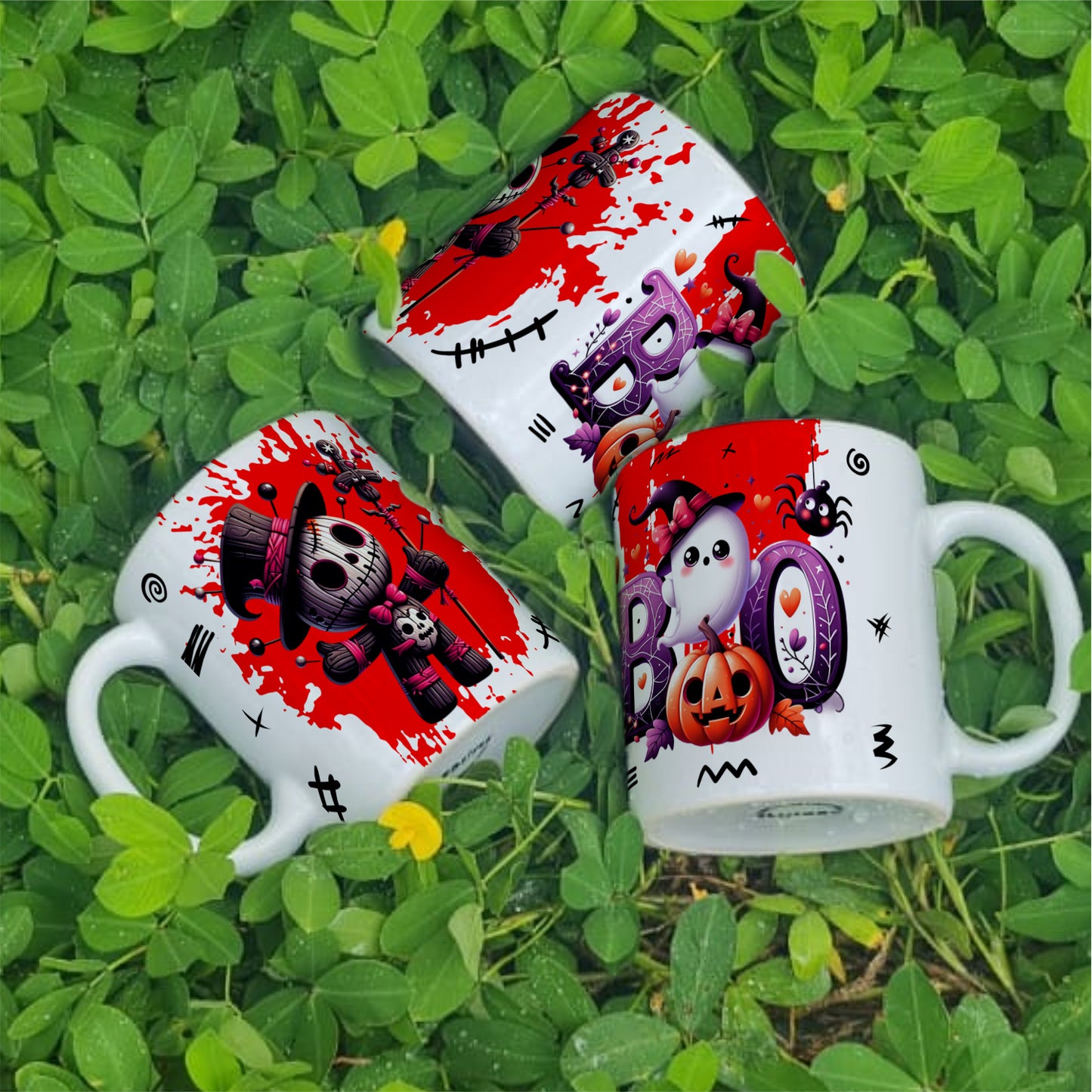 Cute Voodoo Doll Mug Sublimation PNG Bundle | Halloween Creepy Doll Mug Wrap 11oz 15oz Template