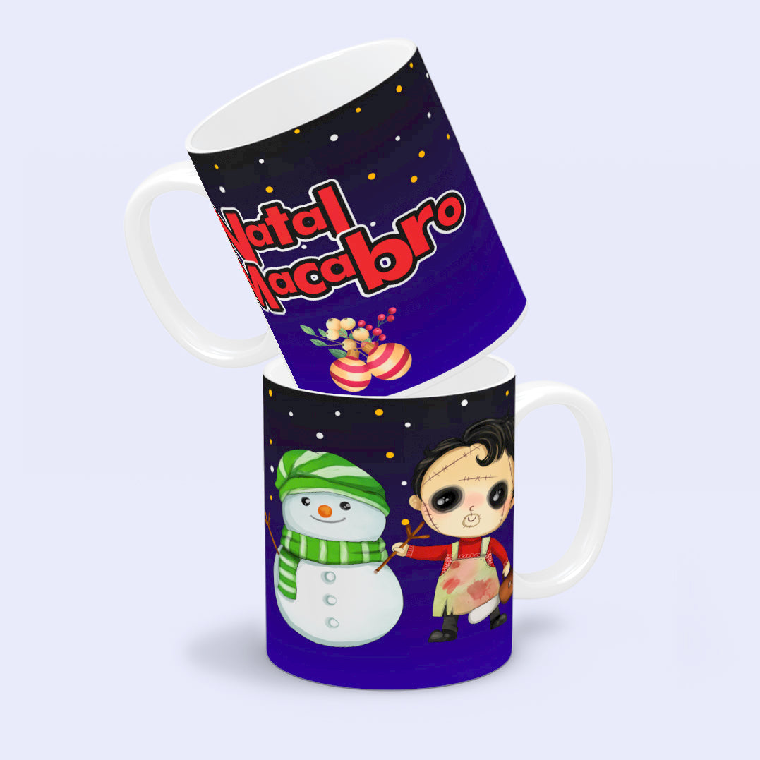 Cute Horror Christmas Mug Sublimation PNG Bundle | Chibi Horror Villains Natal Macabro Coffee Cup Design