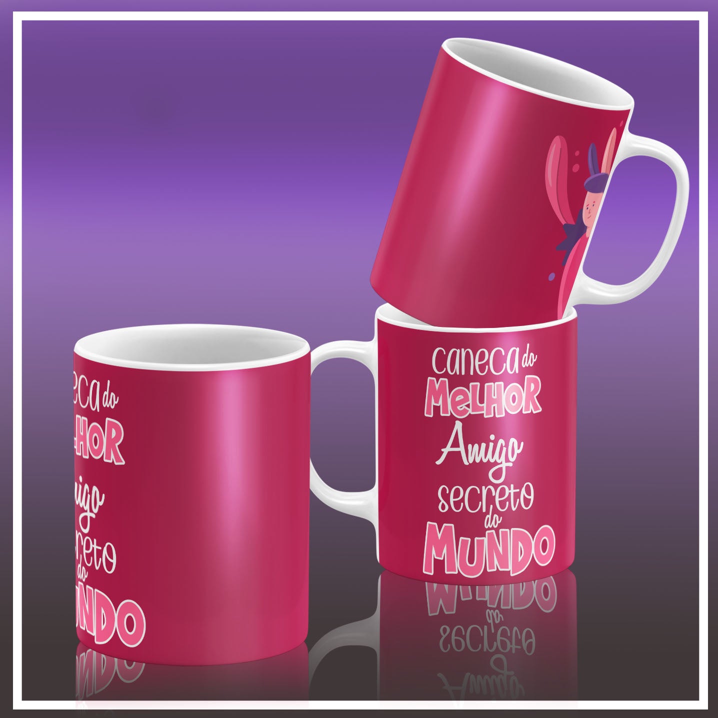 Secret Santa Portuguese Mug Sublimation PNG Bundle | Cute Amigo Secreto Coffee Cup Design Template