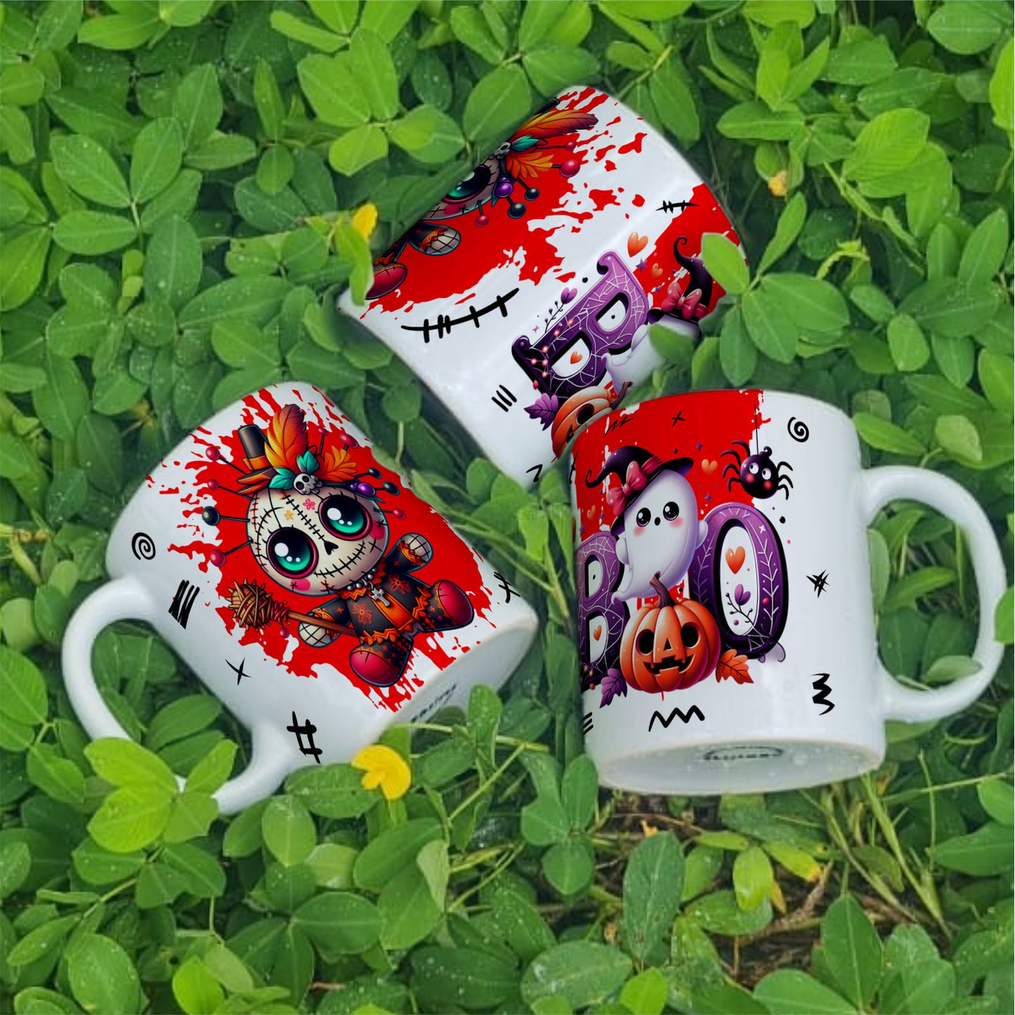 Cute Voodoo Doll Mug Sublimation PNG Bundle | Halloween Creepy Doll Mug Wrap 11oz 15oz Template