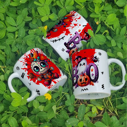 Cute Voodoo Doll Mug Sublimation PNG Bundle | Halloween Creepy Doll Mug Wrap 11oz 15oz Template