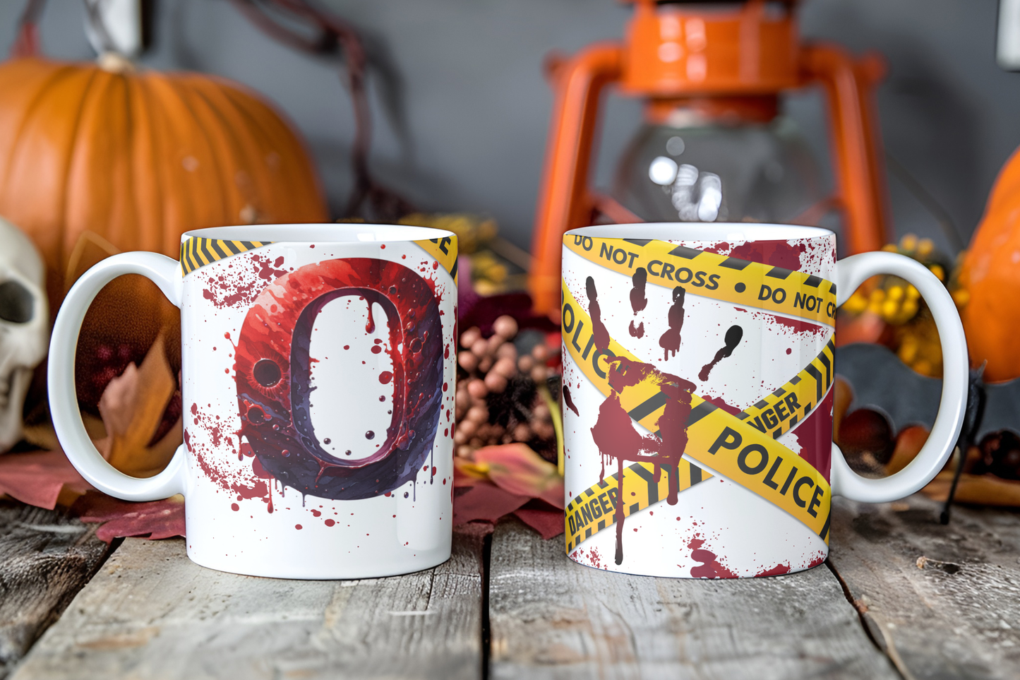 Bloody Alphabet Mug Wrap PNG Bundle | Halloween Crime Scene Monogram Mug Sublimation Designs A-Z