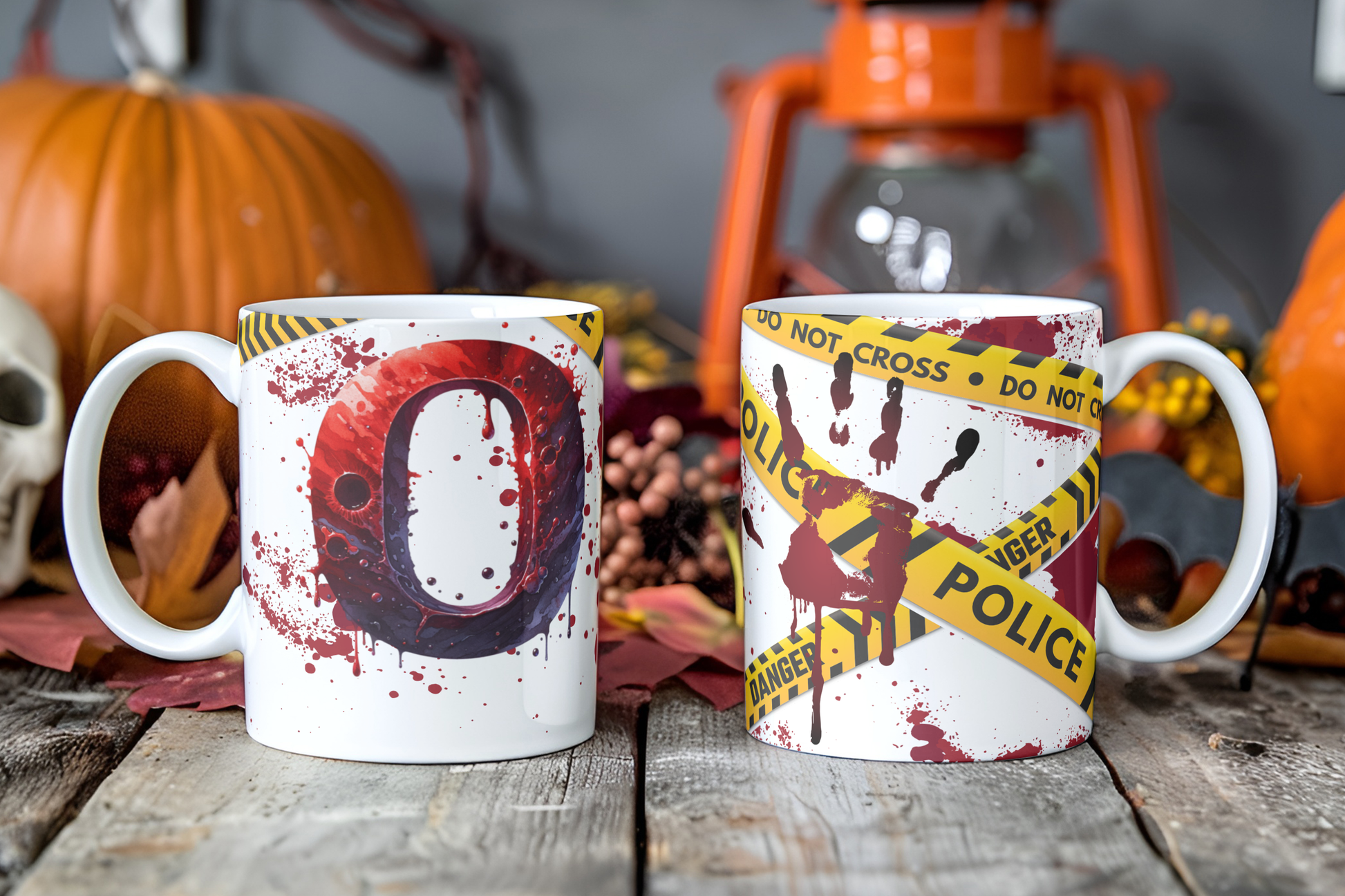 Bloody Alphabet Mug Wrap PNG Bundle | Halloween Crime Scene Monogram Mug Sublimation Designs A-Z
