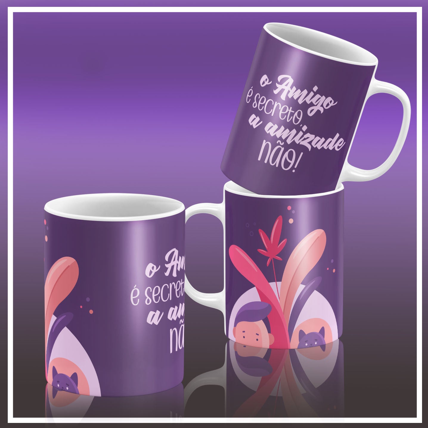 Secret Santa Portuguese Mug Sublimation PNG Bundle | Cute Amigo Secreto Coffee Cup Design Template