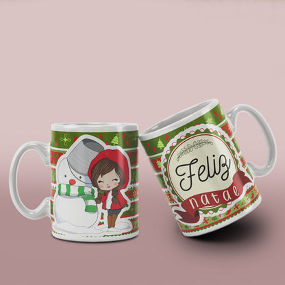 Cute Christmas Girl Mug Sublimation Wrap PNG Bundle | Christmas Knit Pattern Mug Template