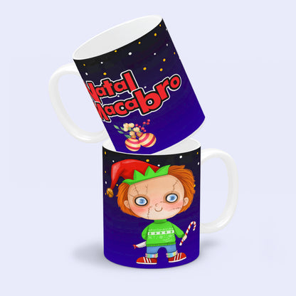 Cute Horror Christmas Mug Sublimation PNG Bundle | Chibi Horror Villains Natal Macabro Coffee Cup Design
