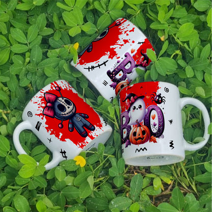Cute Voodoo Doll Mug Sublimation PNG Bundle | Halloween Creepy Doll Mug Wrap 11oz 15oz Template