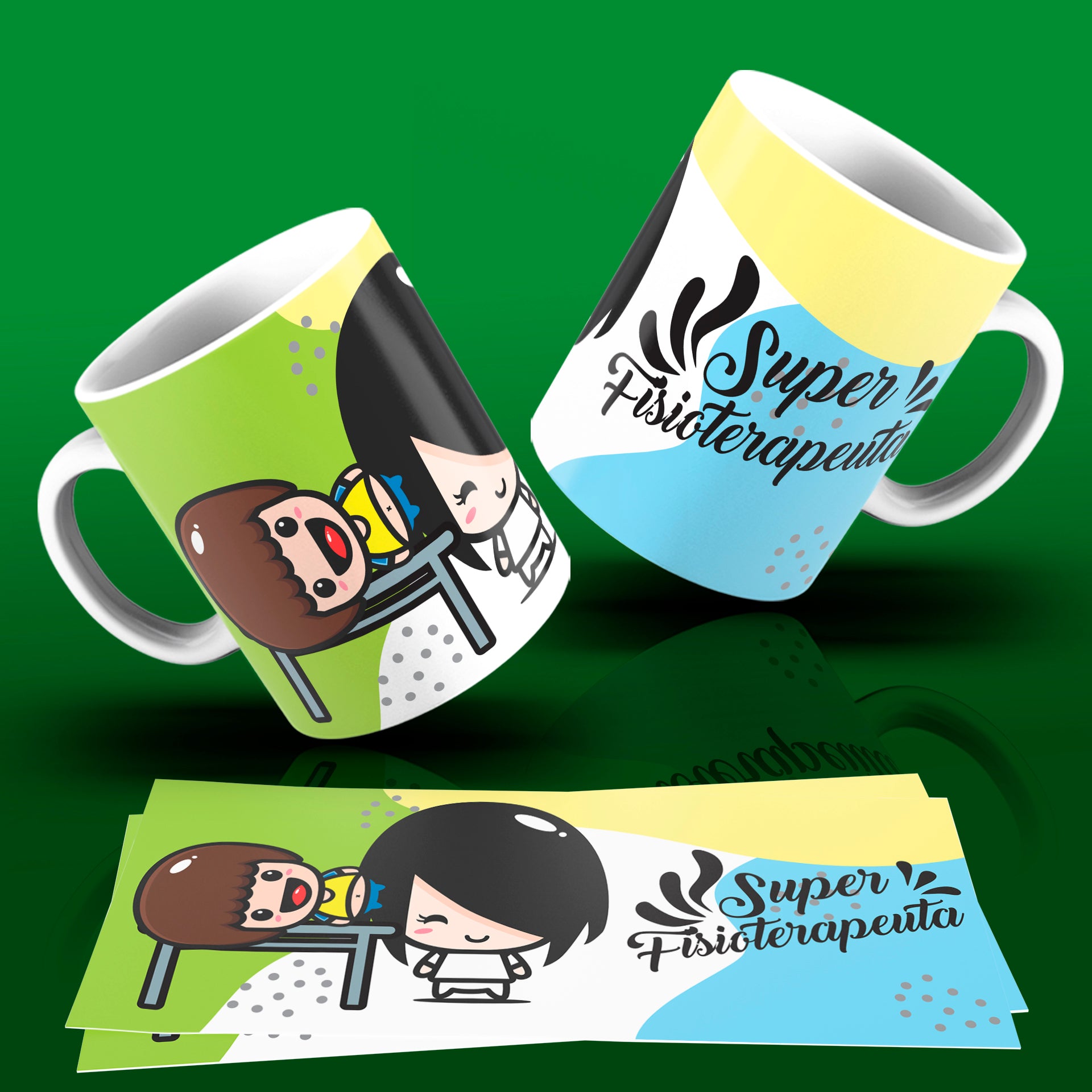Cute Super Professions Mug Sublimation PNG Bundle | Chibi Superhero Career Coffee Cup Wrap