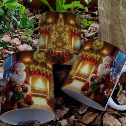 Christmas Mug Sublimation Design Bundle | Santa Cozy Fireplace Wrap PNG | Festive Coffee Cup Transfer
