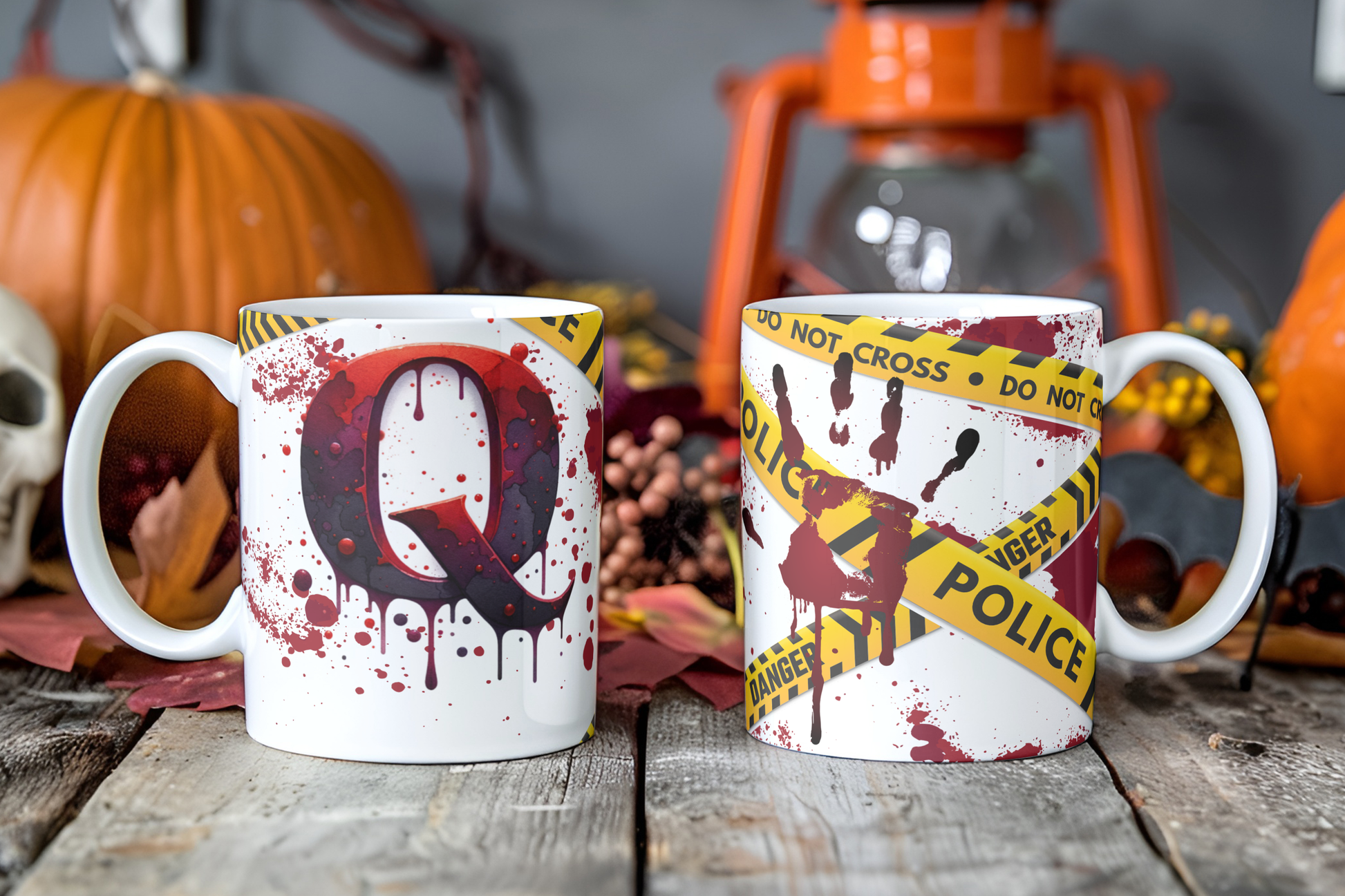 Bloody Alphabet Mug Wrap PNG Bundle | Halloween Crime Scene Monogram Mug Sublimation Designs A-Z