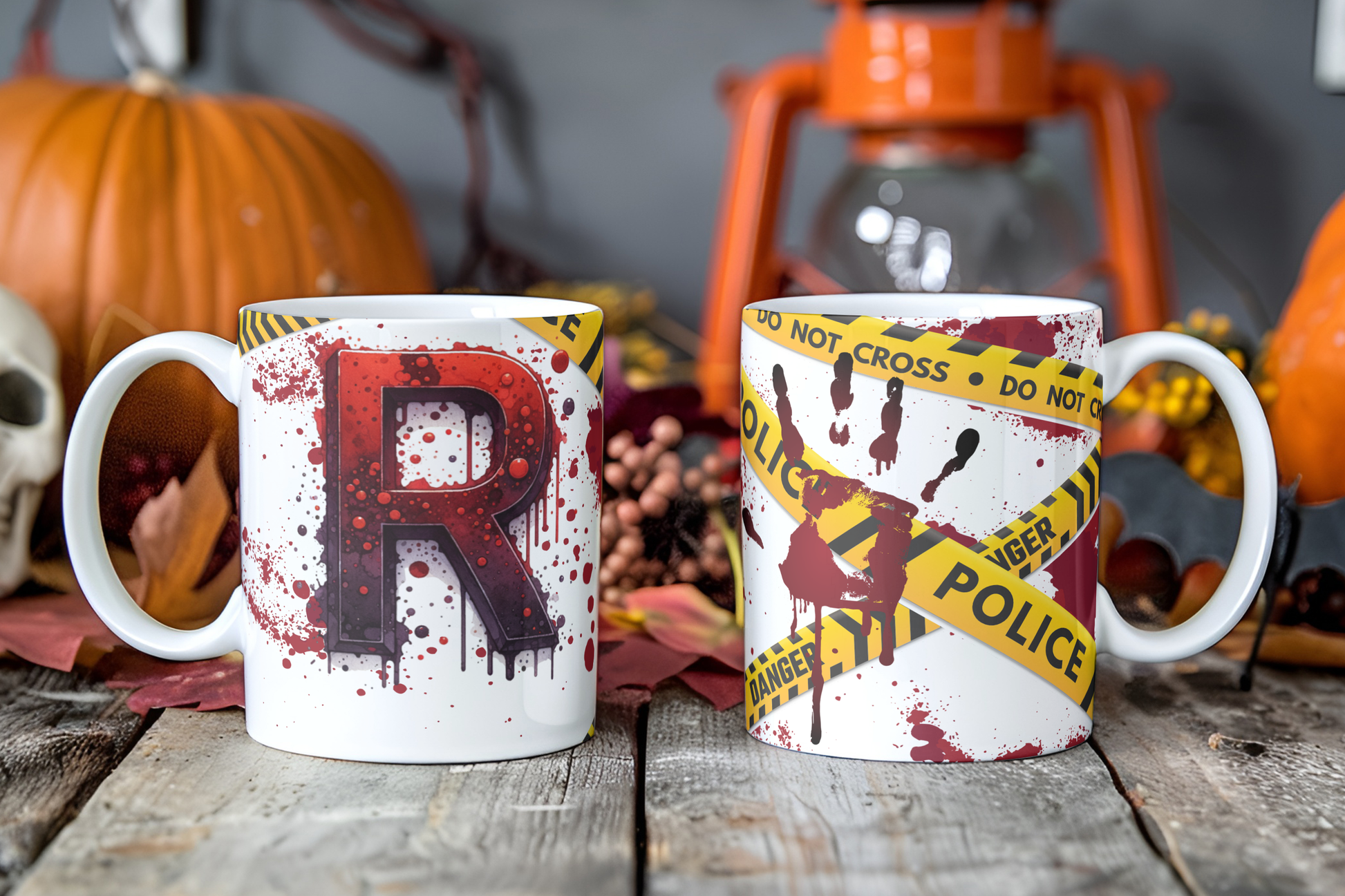 Bloody Alphabet Mug Wrap PNG Bundle | Halloween Crime Scene Monogram Mug Sublimation Designs A-Z