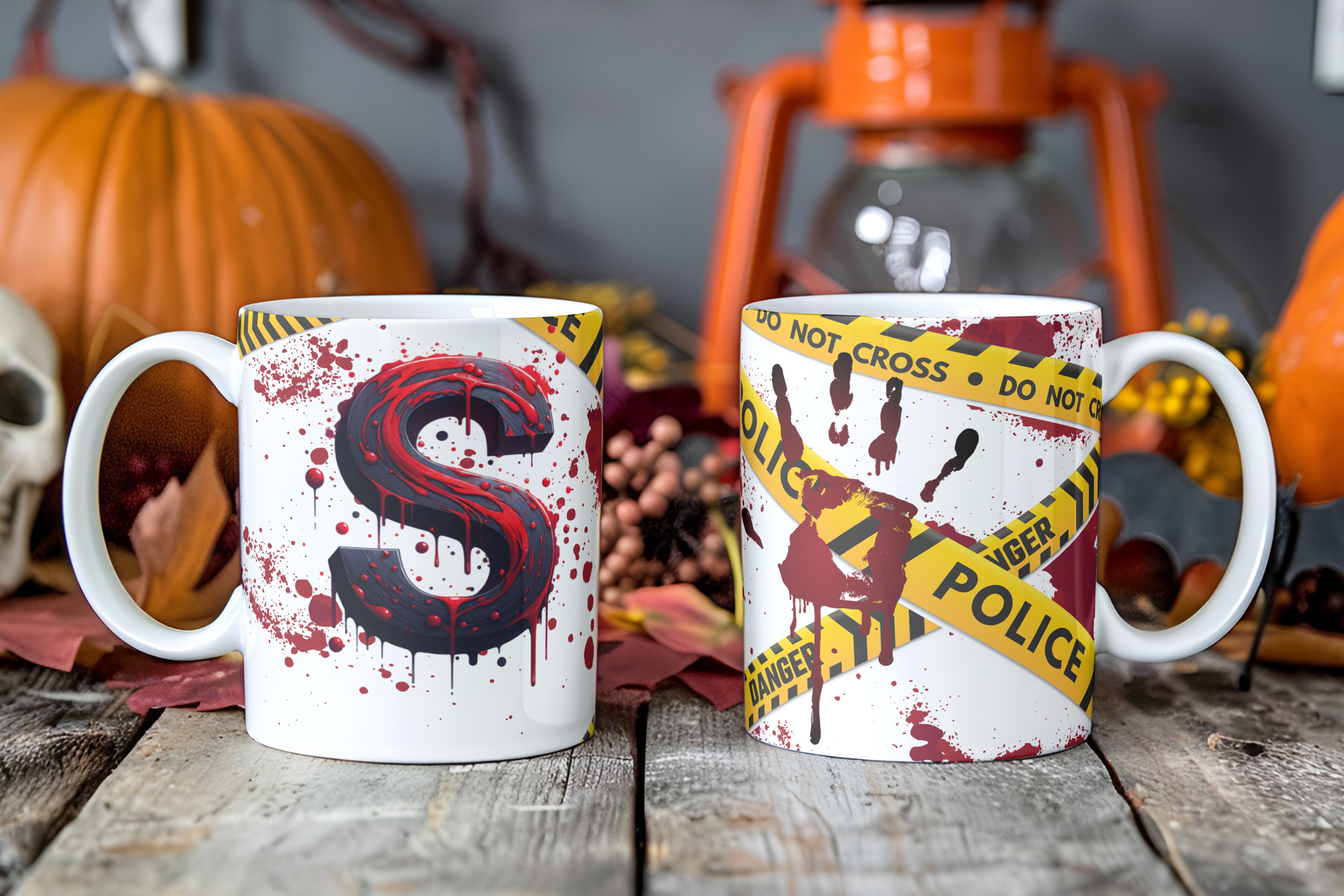 Bloody Alphabet Mug Wrap PNG Bundle | Halloween Crime Scene Monogram Mug Sublimation Designs A-Z